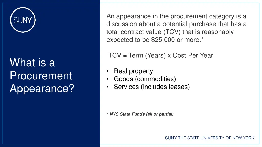 an appearance in the procurement category