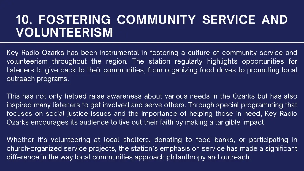 10 fostering community service and volunteerism