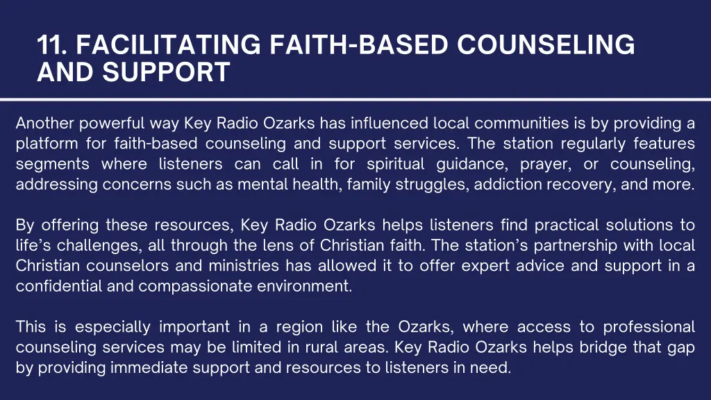11 facilitating faith based counseling and support