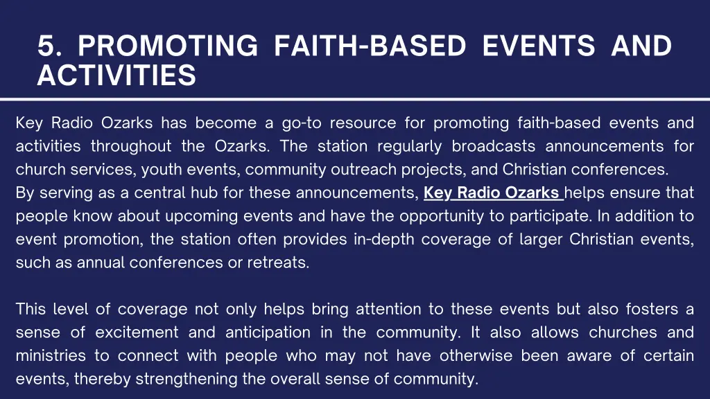 5 promoting faith based events and activities
