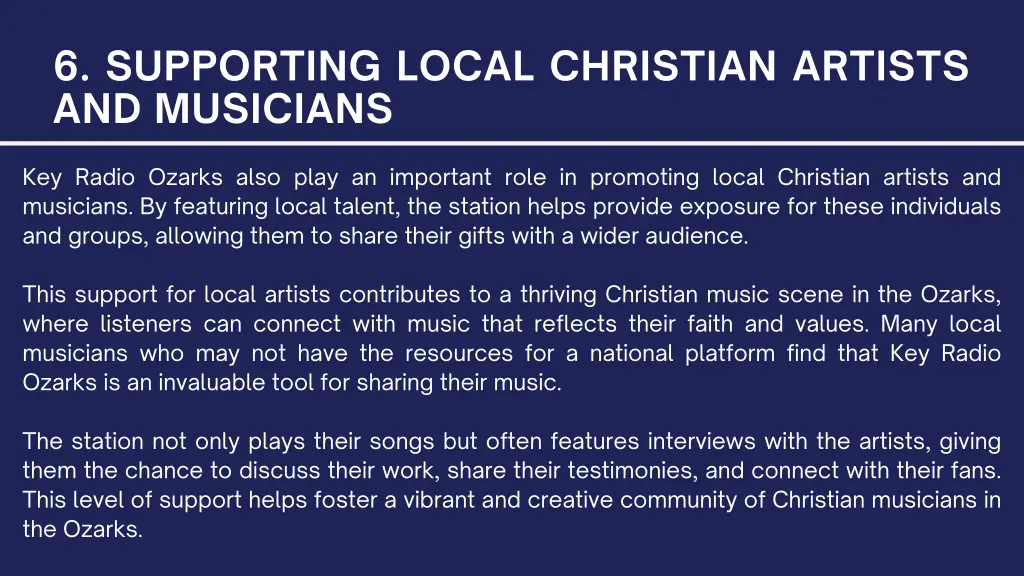 6 supporting local christian artists and musicians