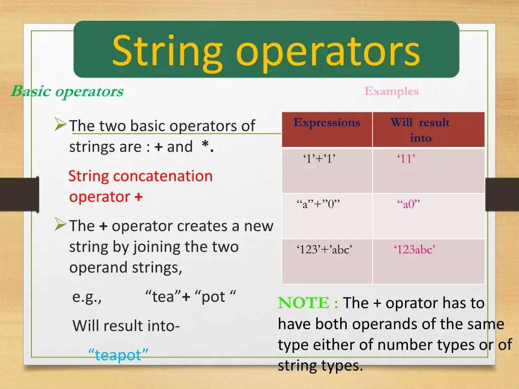 string operators basic operators