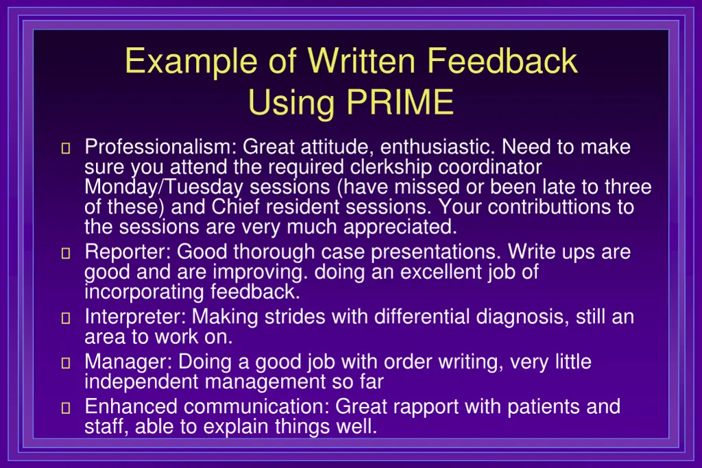 example of written feedback using prime