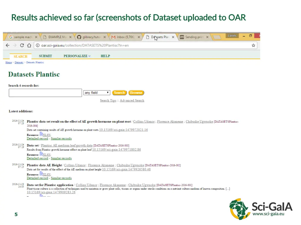 results achieved so far screenshots of dataset