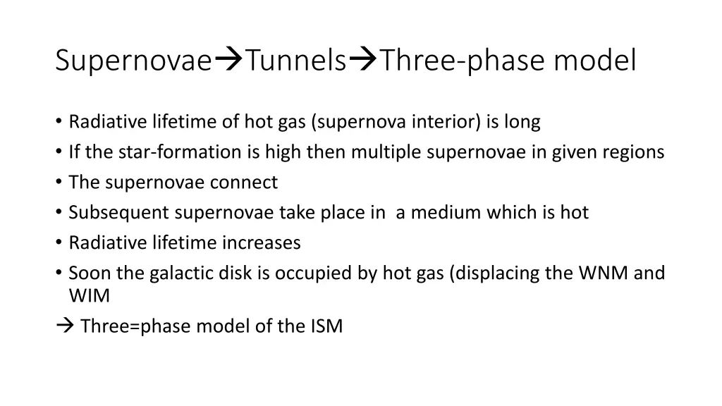 supernovae tunnels three phase model