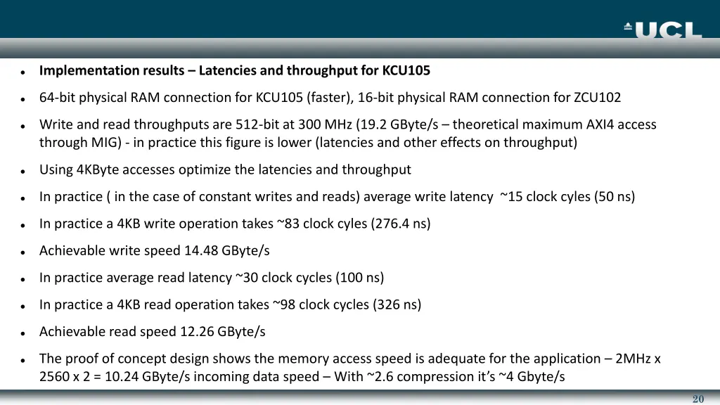 implementation results latencies and throughput