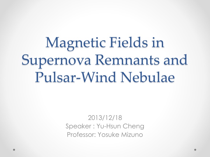 magnetic fields in supernova remnants and pulsar
