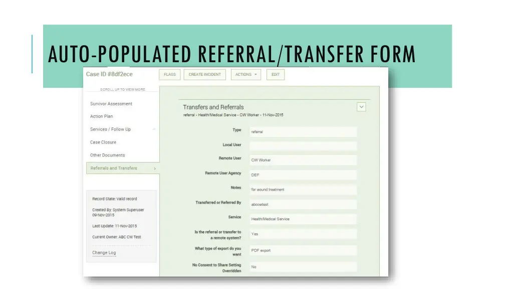 auto populated referral transfer form