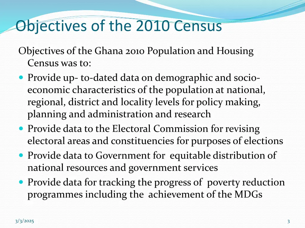 objectives of the 2010 census
