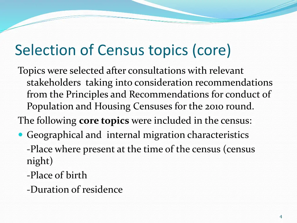 selection of census topics core