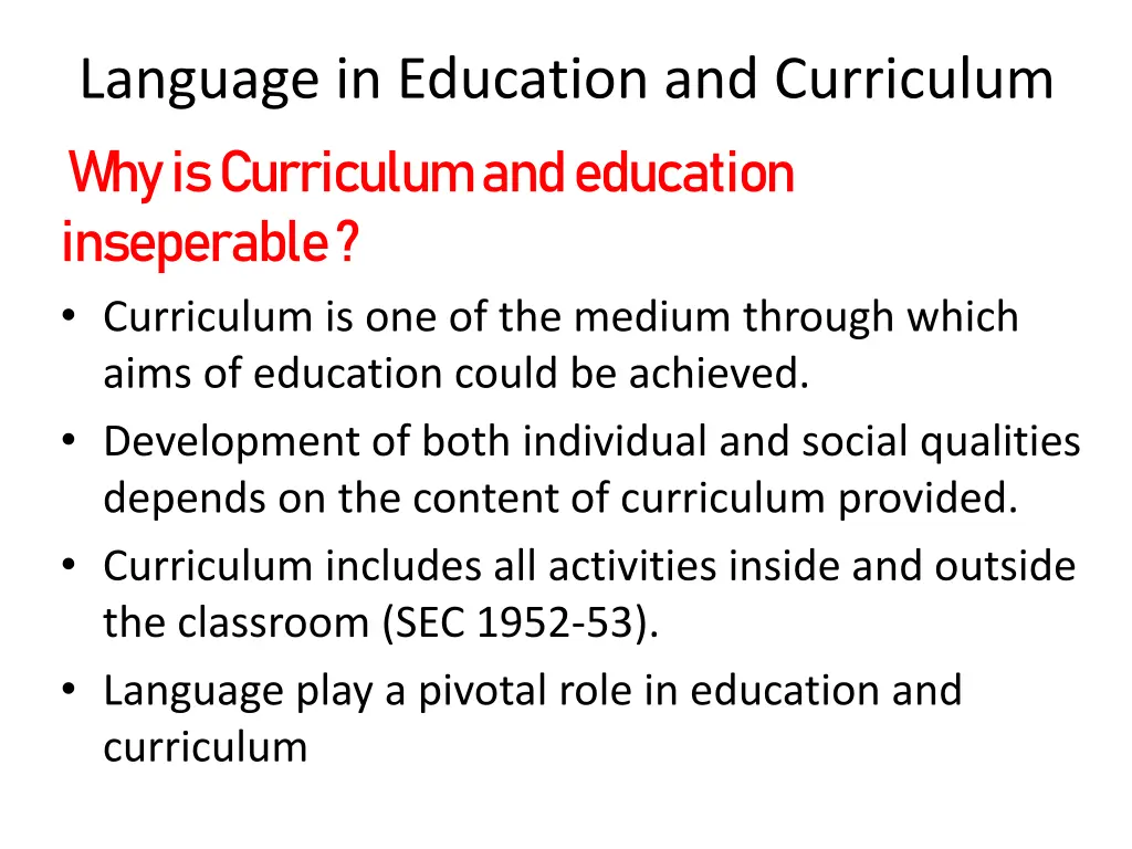 language in education and curriculum