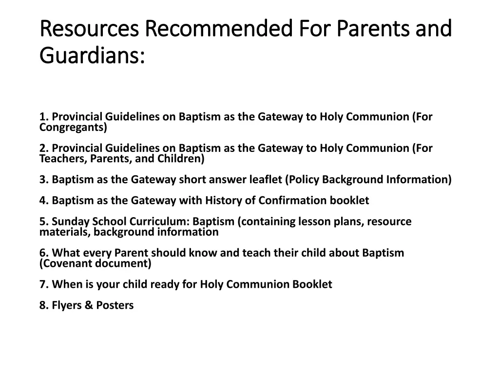 resources recommended for parents and resources
