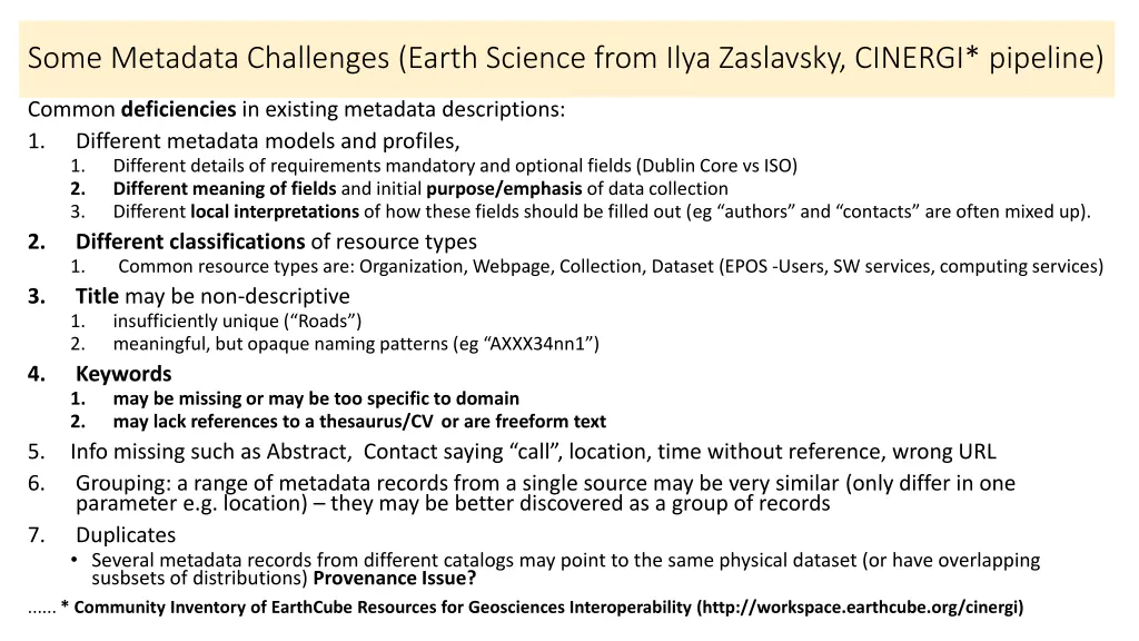 some metadata challenges earth science from ilya