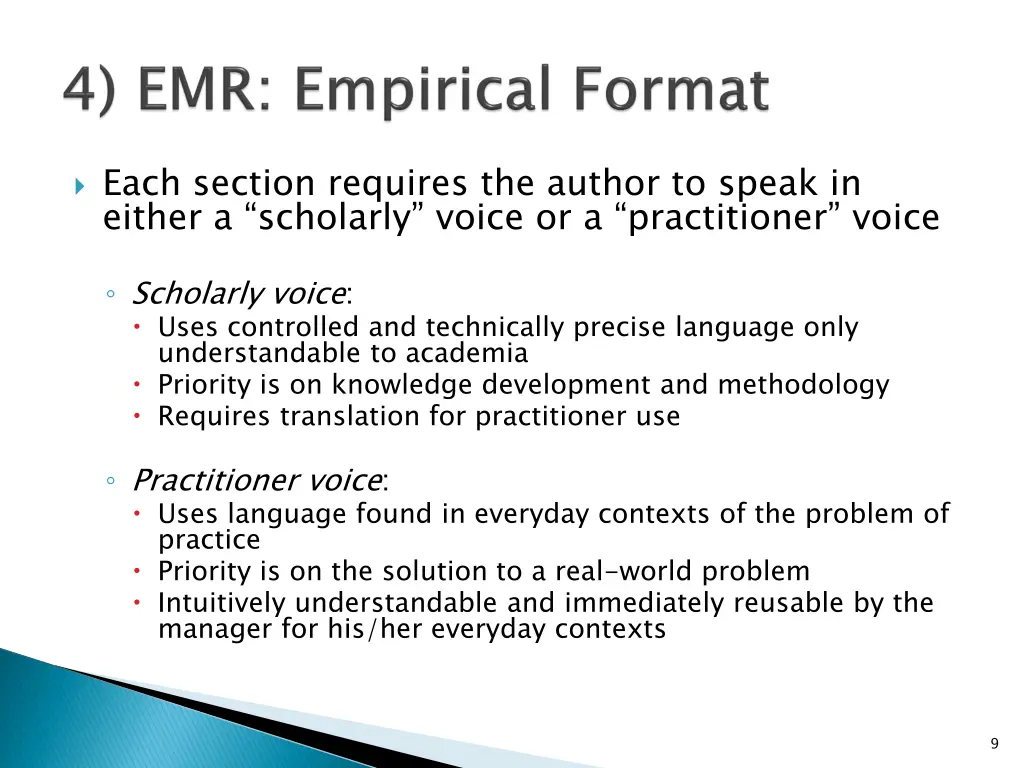 each section requires the author to speak
