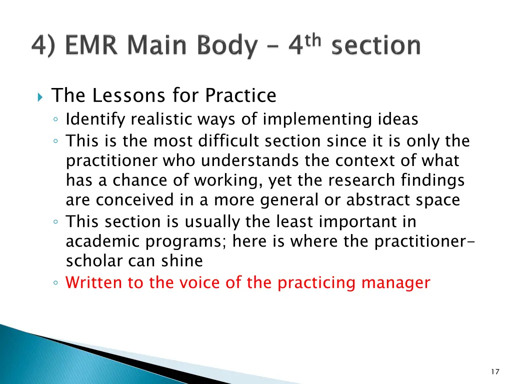 the lessons for practice identify realistic ways