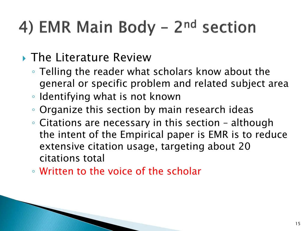 the literature review telling the reader what