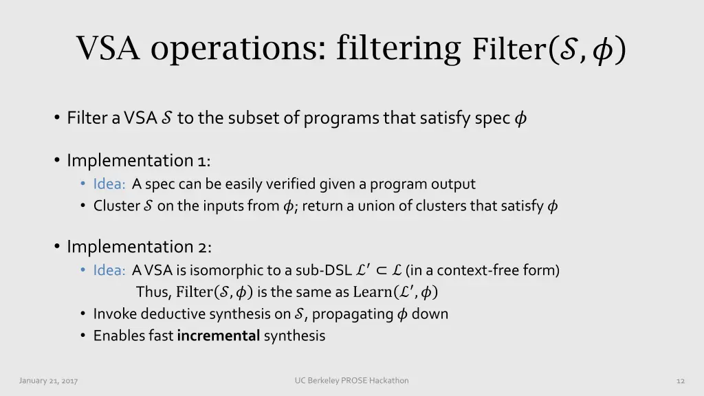 vsa operations filtering filter