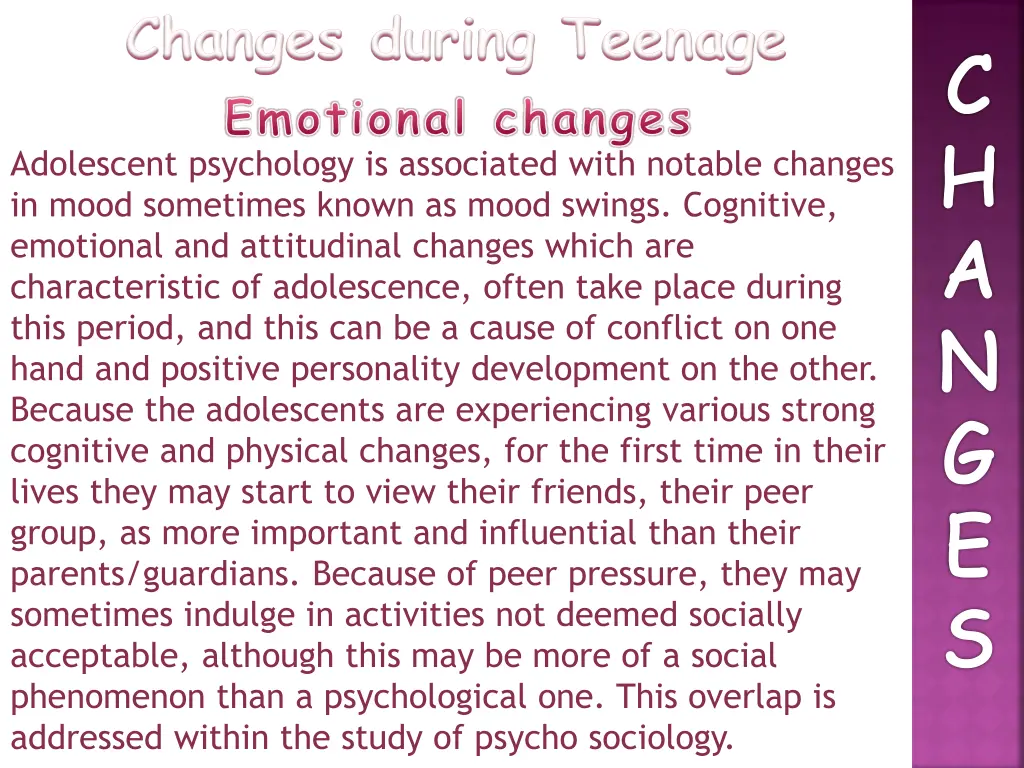 changes during teenage emotional changes