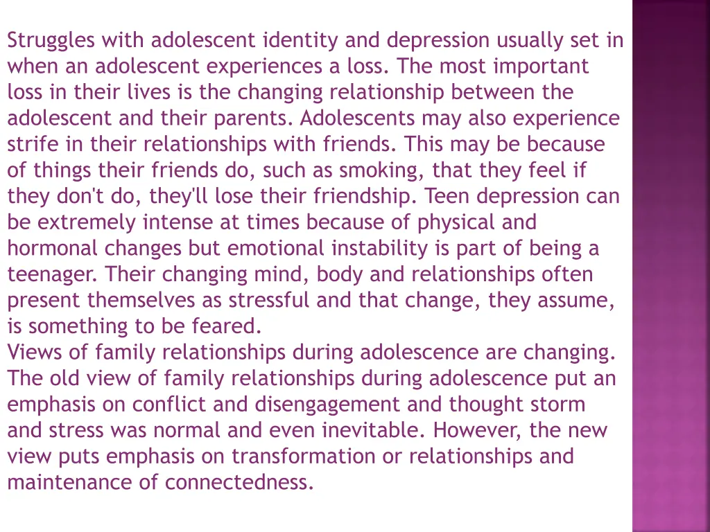 struggles with adolescent identity and depression