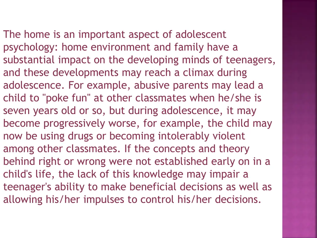 the home is an important aspect of adolescent