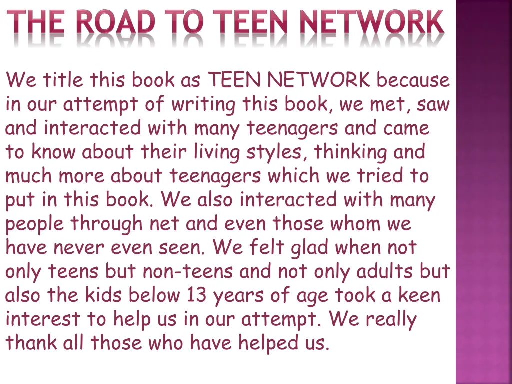 we title this book as teen network because