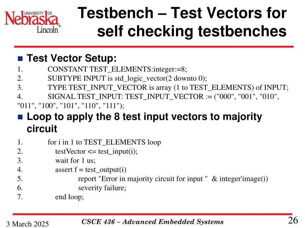 testbench test vectors for self checking 1