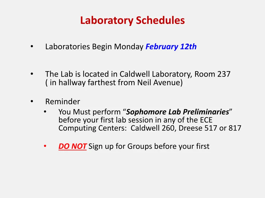 laboratory schedules