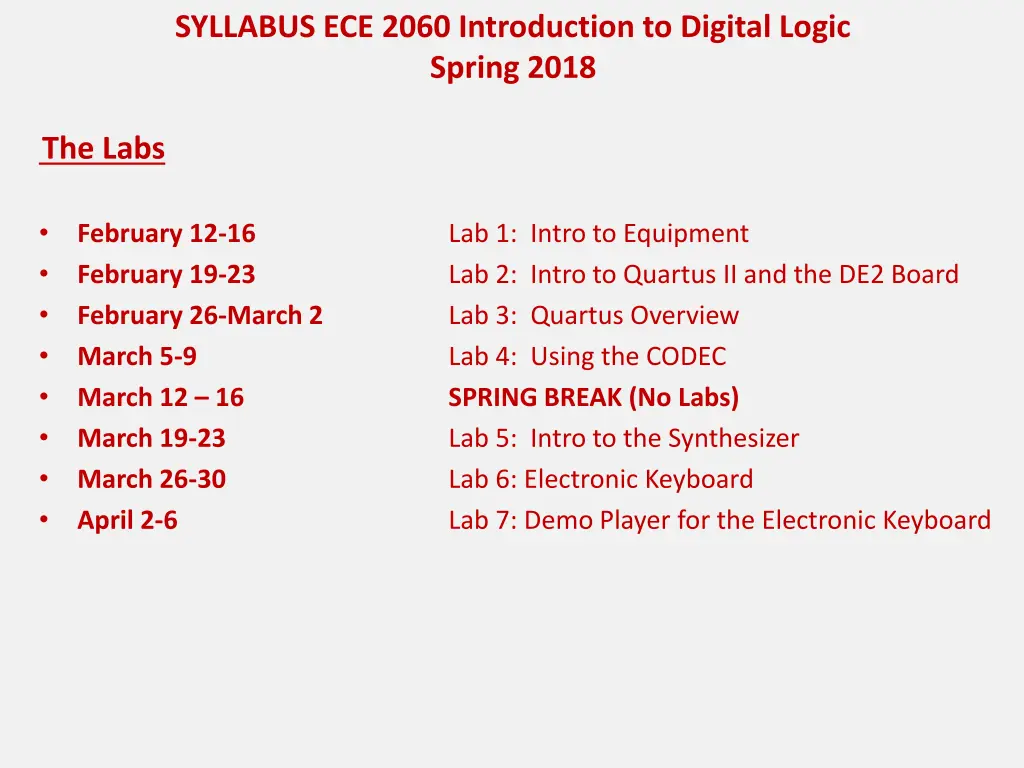 syllabus ece 2060 introduction to digital logic 1
