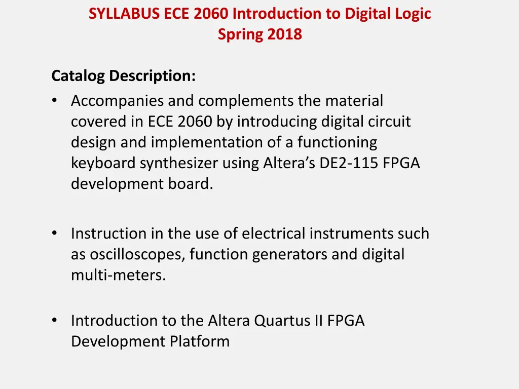 syllabus ece 2060 introduction to digital logic
