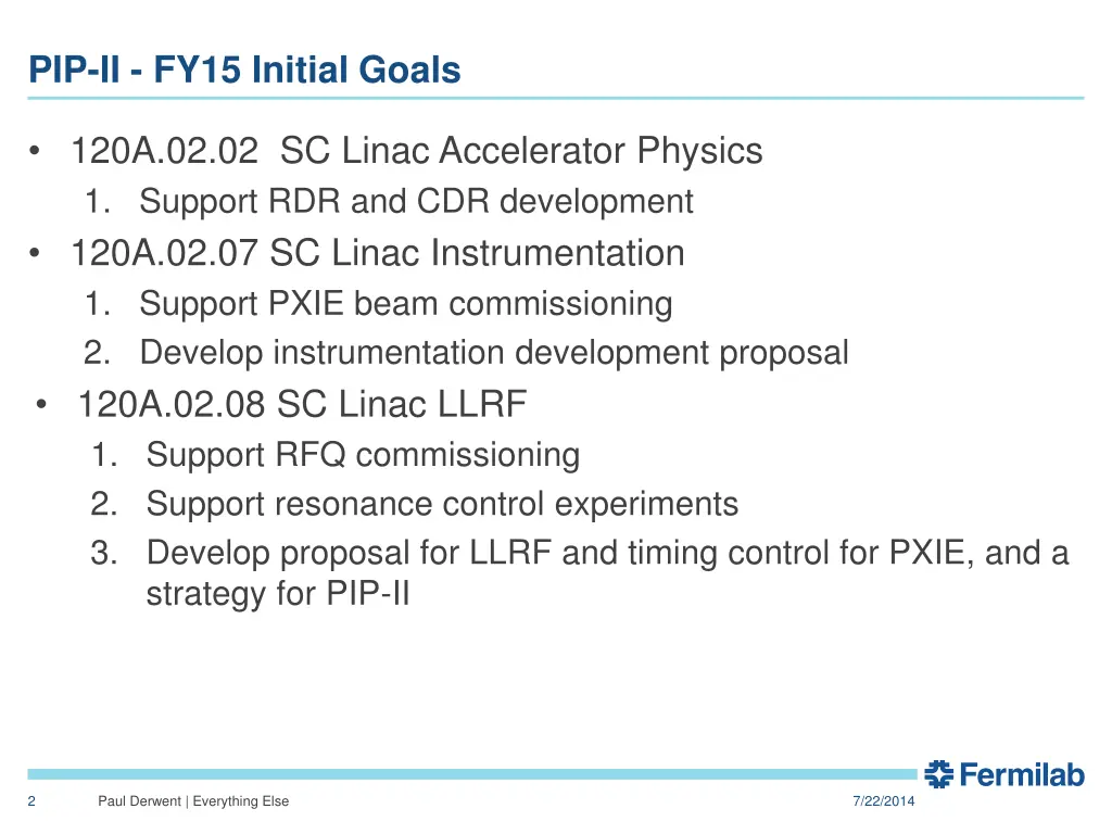pip ii fy15 initial goals