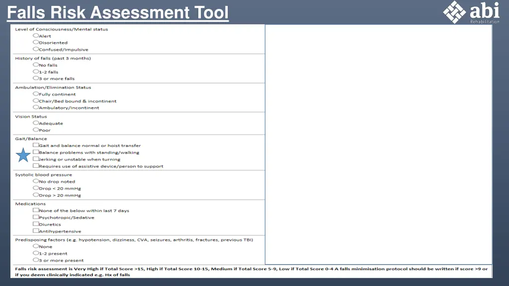 falls risk assessment tool