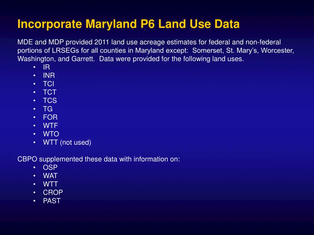 incorporate maryland p6 land use data