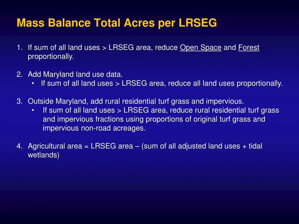 mass balance total acres per lrseg