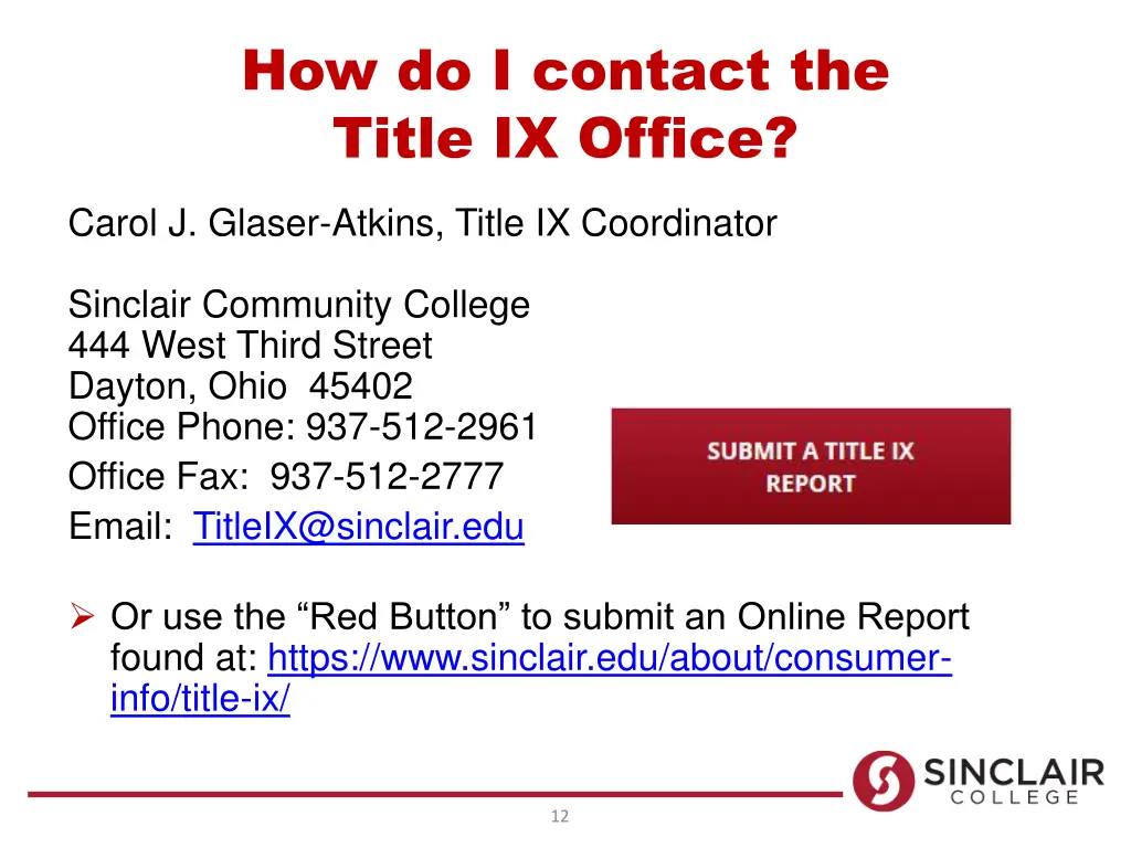 how do i contact the title ix office