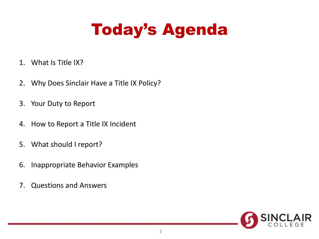 today s agenda