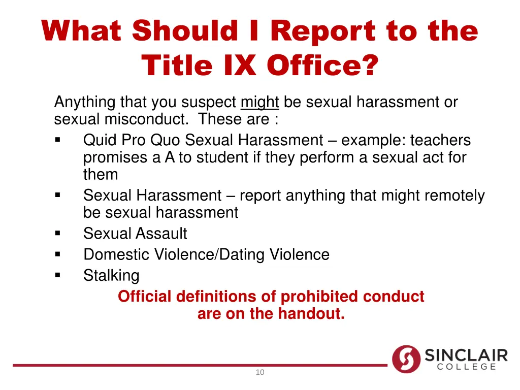 what should i report to the title ix office