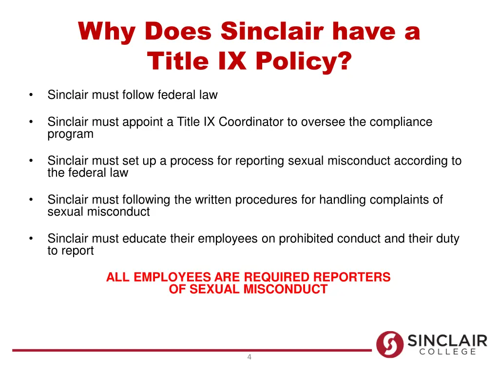 why does sinclair have a title ix policy