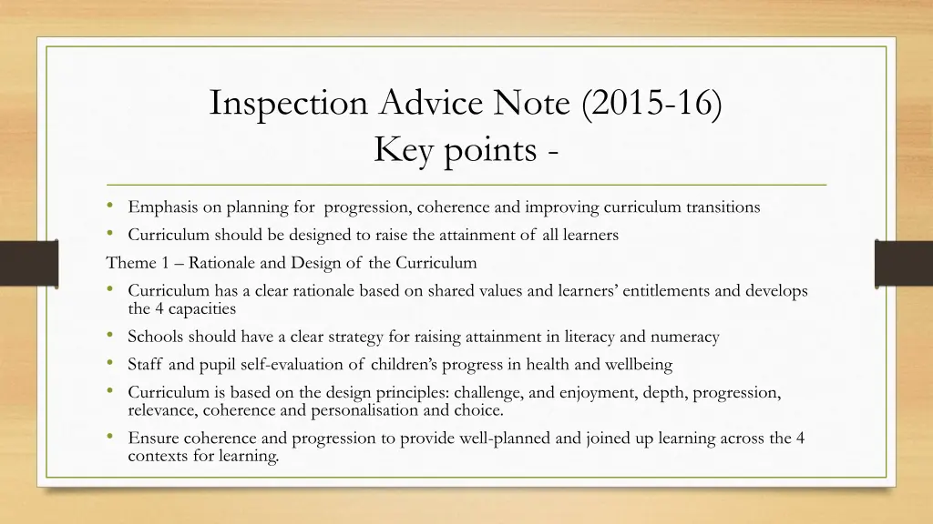 inspection advice note 2015 16 key points