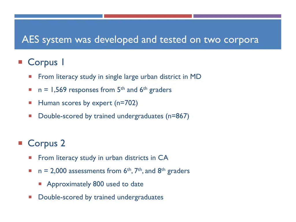aes system was developed and tested on two corpora
