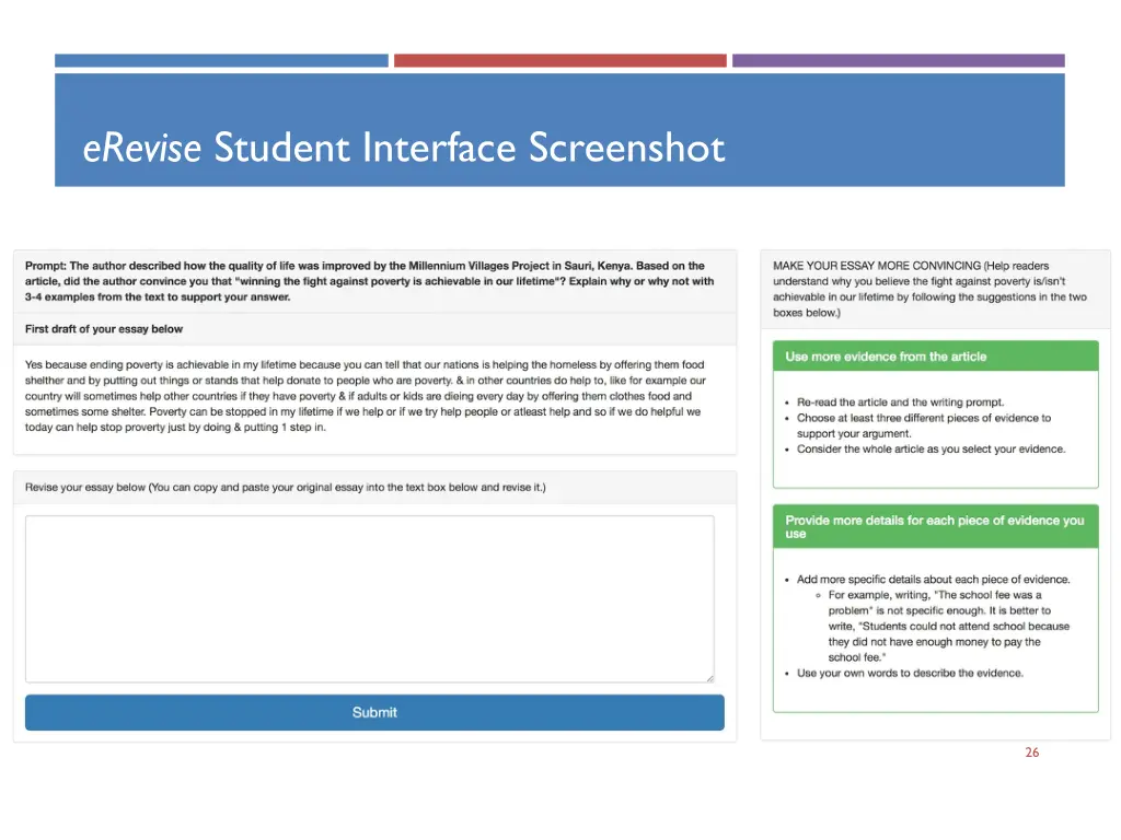erevise student interface screenshot