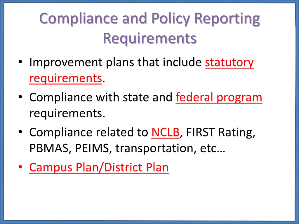 compliance and policy reporting requirements