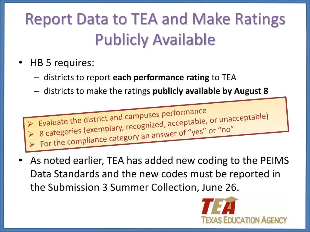 report data to tea and make ratings publicly