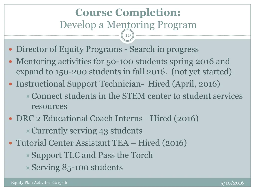 course completion develop a mentoring program 10