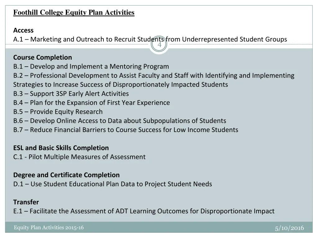 foothill college equity plan activities access
