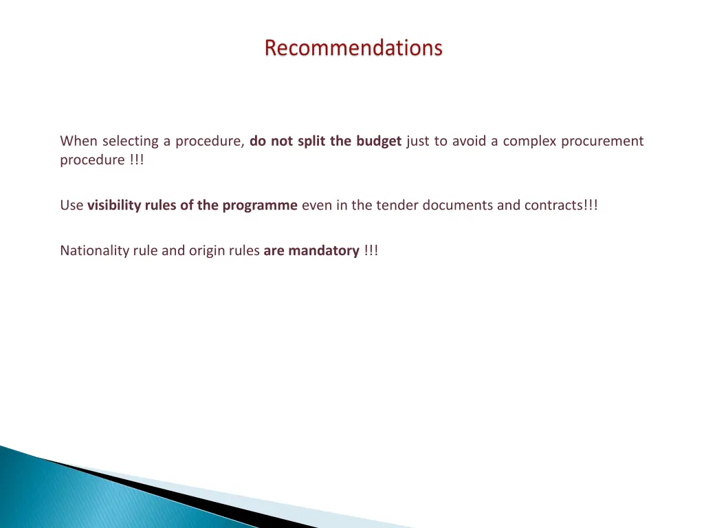 when selecting a procedure do not split