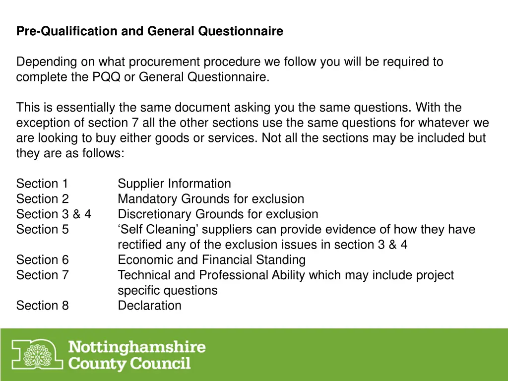 pre qualification and general questionnaire