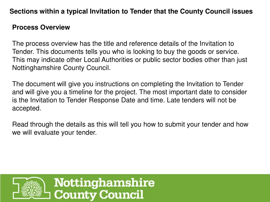 sections within a typical invitation to tender