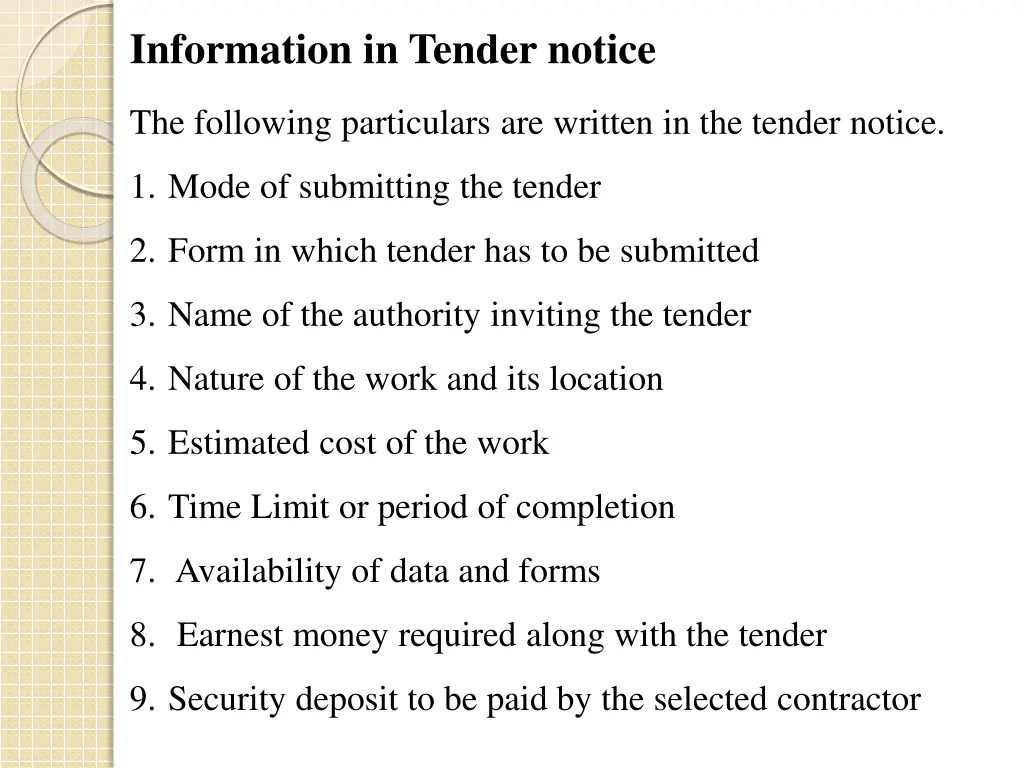 information in tender notice