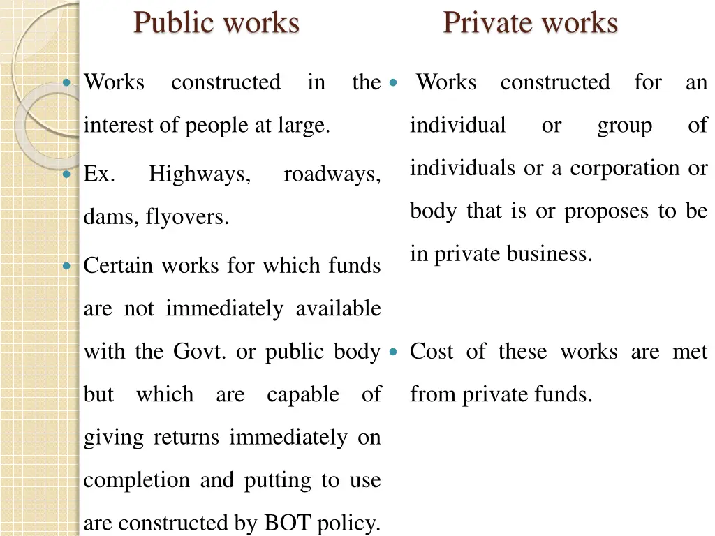 public works private works