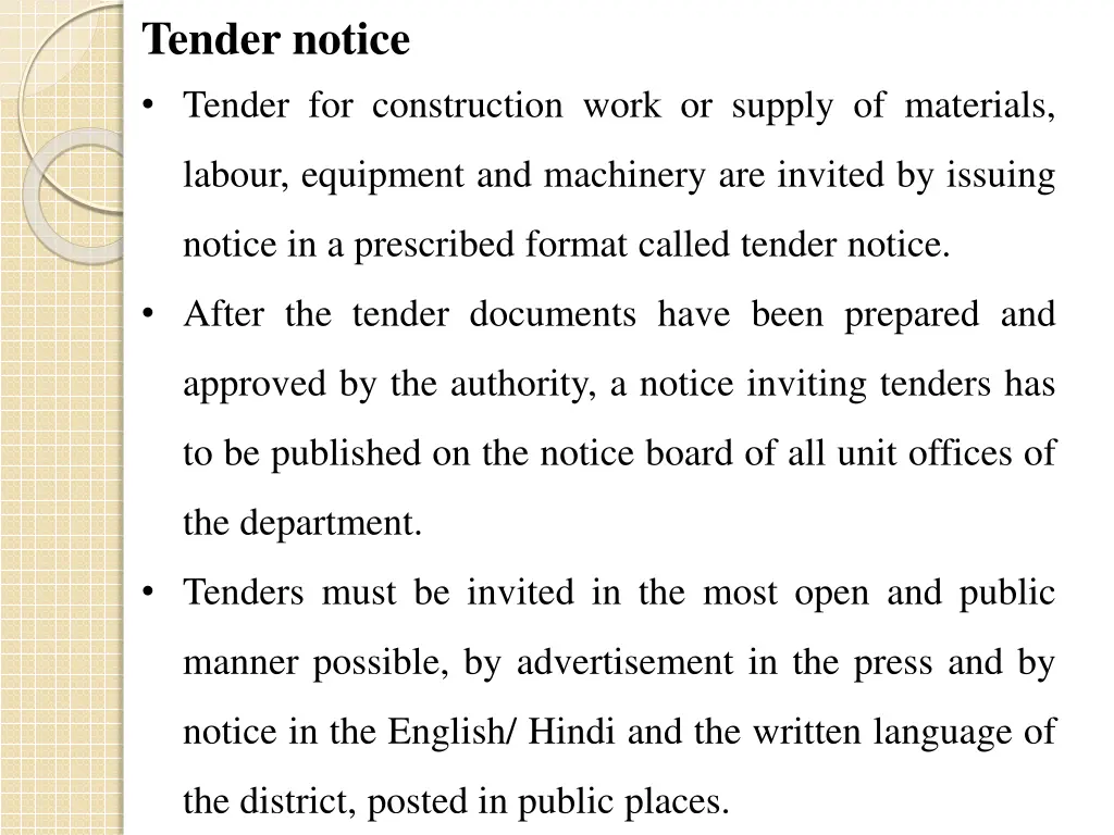 tender notice tender for construction work